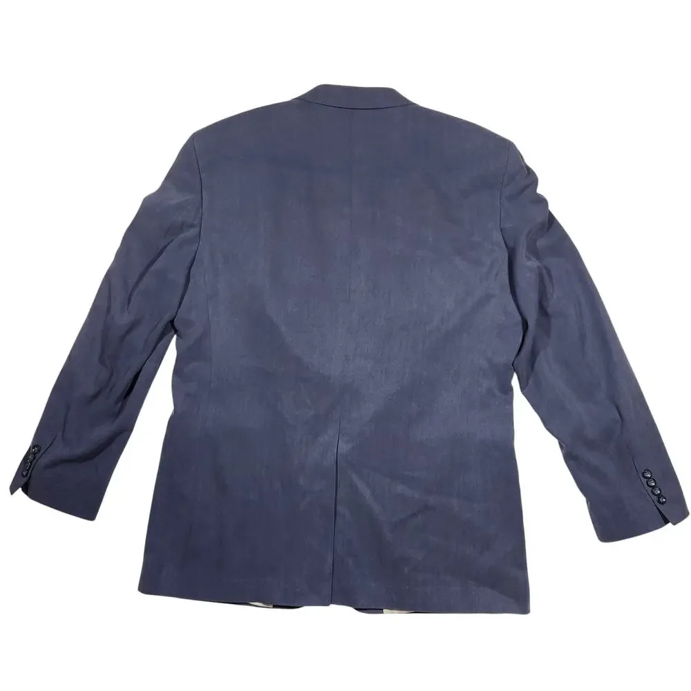 Oscar de la Renta Men Silk Blazer Jacket Sz 46L Blue Two Button Career Office
